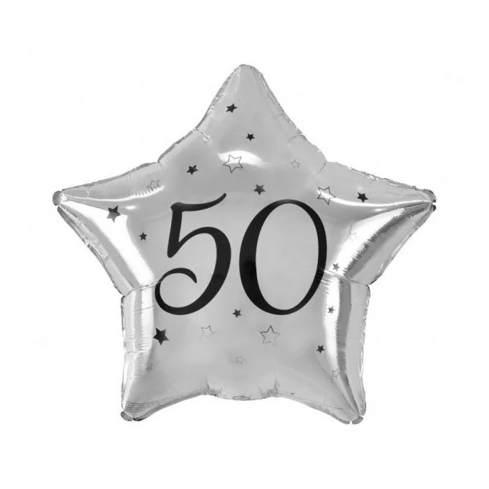 Happy Birthday Silver, Ezüst csillag 50 fólia lufi 44 cm Happy Birthday Silver, Ezüst csillag 50 fólia lufi 44 cm