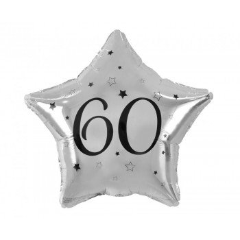 Happy Birthday Silver, Ezüst csillag 60 fólia lufi 44 cm Happy Birthday Silver, Ezüst csillag 60 fólia lufi 44 cm