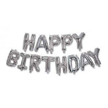Happy Birthday Silver fólia lufi 3,4 m Happy Birthday Silver fólia lufi 3,4 m