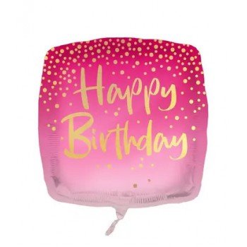 Happy Birthday Square Pink fólia lufi 46 cm Happy Birthday Square Pink fólia lufi 46 cm