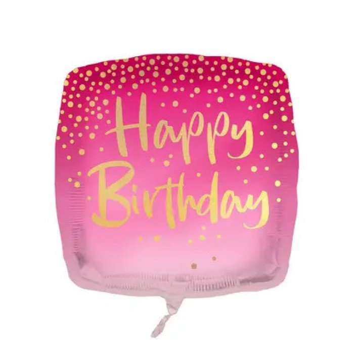 Happy Birthday Square Pink fólia lufi 46 cm