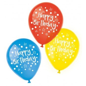 Happy Birthday léggömb, lufi 6 db-os (22,8 cm) Happy Birthday léggömb, lufi 6 db-os (22,8 cm)