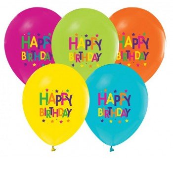 Happy Birthday Stars léggömb, lufi 5 db-os Happy Birthday Stars léggömb, lufi 5 db-os