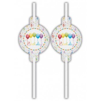 Happy Birthday Streamers papír szívószál 4 db-os szett Happy Birthday Streamers papír szívószál 4 db-os szett