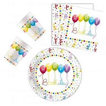 Happy Birthday Streamers party szett 36 db-os 23 cm-es tányérral Happy Birthday Streamers party szett 36 db-os 23 cm-es tányérral