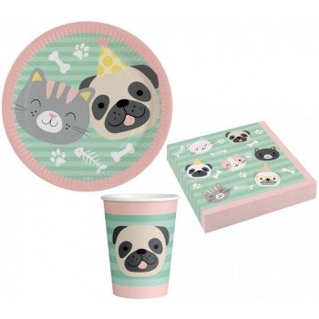 Hello Pets, Háziállatok party szett 36 db-os 23 cm-es tányérral Hello Pets, Háziállatok party szett 36 db-os 23 cm-es tányérral