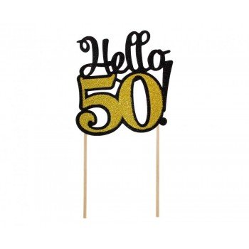 Black-Gold Hello 50 torta dekoráció 19 cm Black-Gold Hello 50 torta dekoráció 19 cm