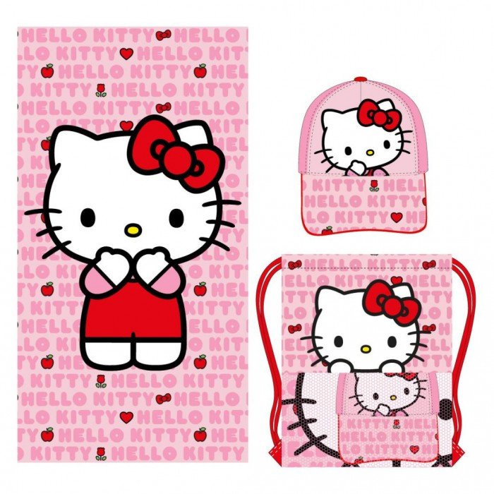 Hello Kitty törölköző, tornazsák, baseball sapka szett Hello Kitty törölköző, tornazsák, baseball sapka szett
