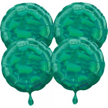 Hologrammos Circle Green Fólia lufi 45 cm 4 db-os szett Hologrammos Circle Green Fólia lufi 45 cm 4 db-os szett