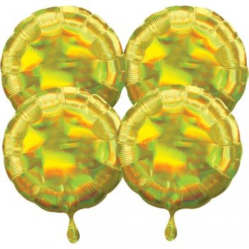 Hologrammos Circle Yellow Fólia lufi 45 cm 4 db-os szett Hologrammos Circle Yellow Fólia lufi 45 cm 4 db-os szett