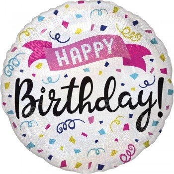 Holographic Happy Birthday fólia lufi 45 cm Holographic Happy Birthday fólia lufi 45 cm
