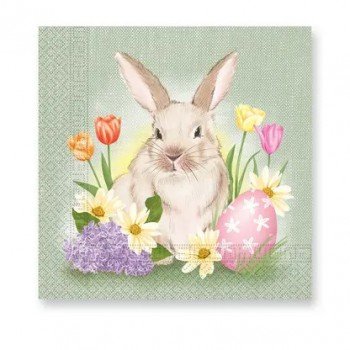 Bunny and Flowers, Húsvét szalvéta 20 db-os 33x33 cm Bunny and Flowers, Húsvét szalvéta 20 db-os 33x33 cm