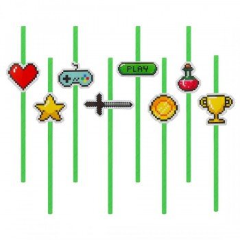 Game On papír szívószál 8 db-os