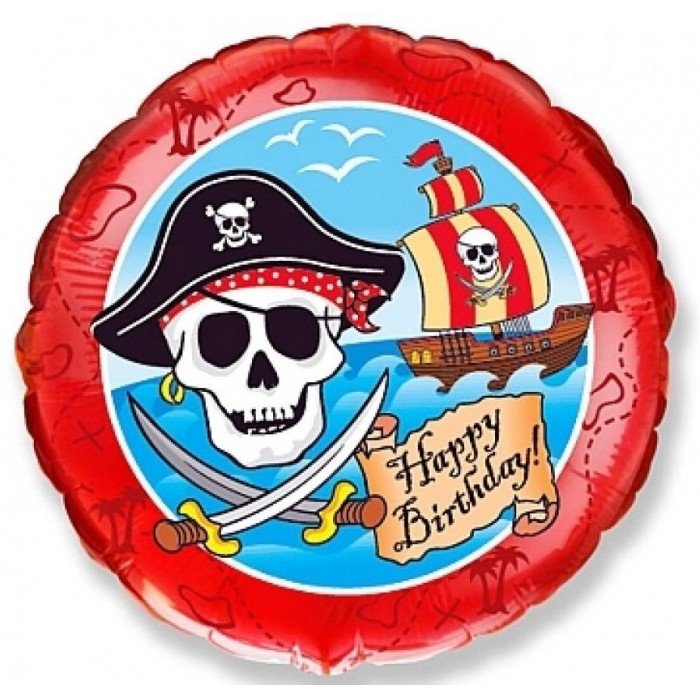 Happy Birthday Pirate, Kalóz fólia lufi 46 cm (WP)