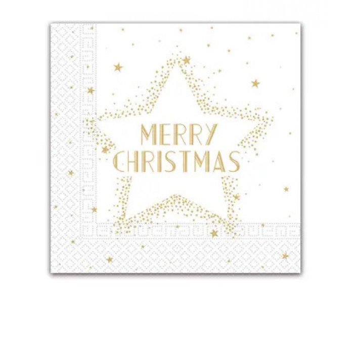 Gold Merry Christmas Star, Karácsony szalvéta 20 db-os 33x33 cm