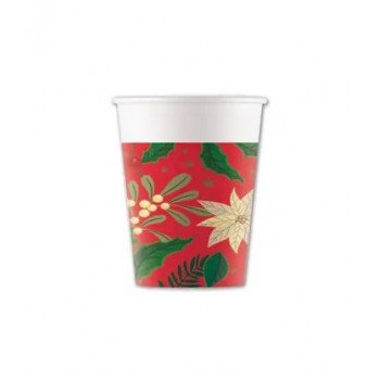 Holly Poinsettia, Karácsony papír pohár 8 db-os 200 ml FSC