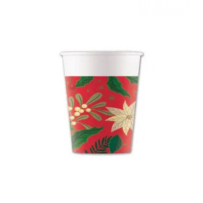 Holly Poinsettia, Karácsony papír pohár 8 db-os 200 ml FSC