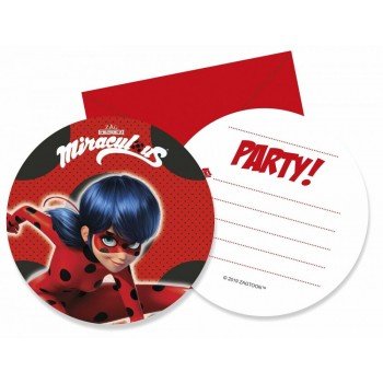 Miraculous Ladybug, Katicabogár és fekete macska kalandjai Meghívó 6 db-os Miraculous Ladybug, Katicabogár és fekete macska kalandjai Meghívó 6 db-os