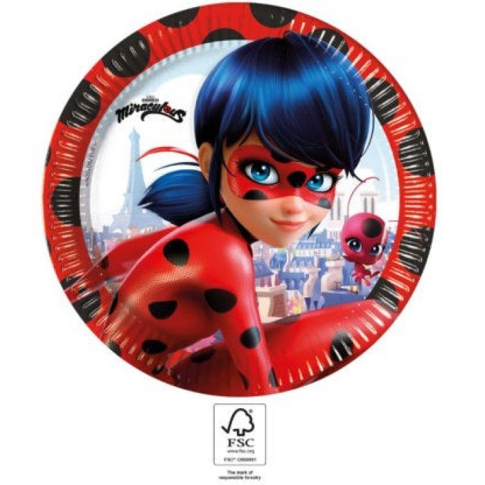 Miraculous Ladybug, Katicabogár és Fekete macska kalandjai papírtányér 8 db-os 23 cm FSC