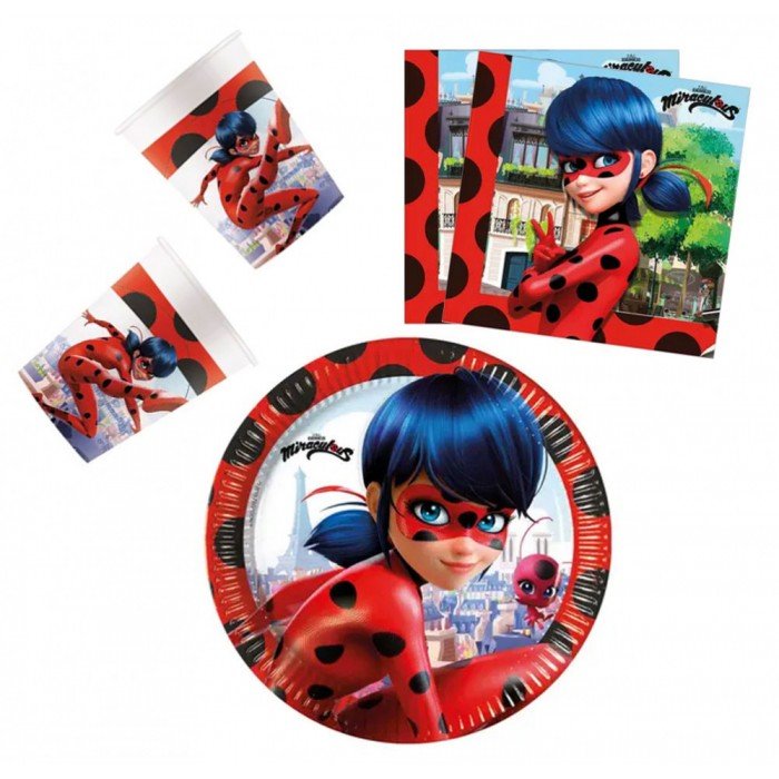 Miraculous Ladybug, Katicabogár és fekete macska kalandjai party szett 36 db-os 23 cm-es tányérral