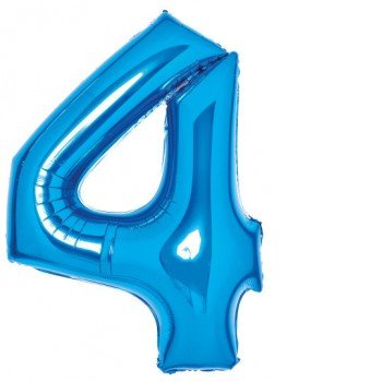 Blue, Kék 4-es szám fólia lufi 66 cm Blue, Kék 4-es szám fólia lufi 66 cm