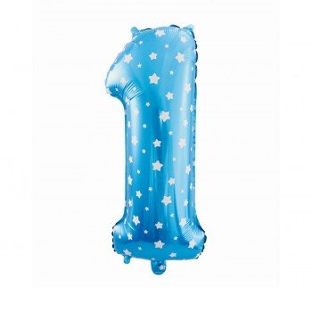 Blue with Stars, Kék 1-es szám fólia lufi 61 cm Blue with Stars, Kék 1-es szám fólia lufi 61 cm
