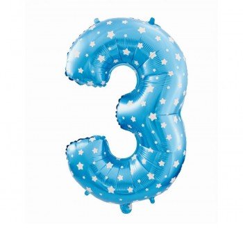 Blue with Stars, Kék 3-as szám fólia lufi 61 cm Blue with Stars, Kék 3-as szám fólia lufi 61 cm
