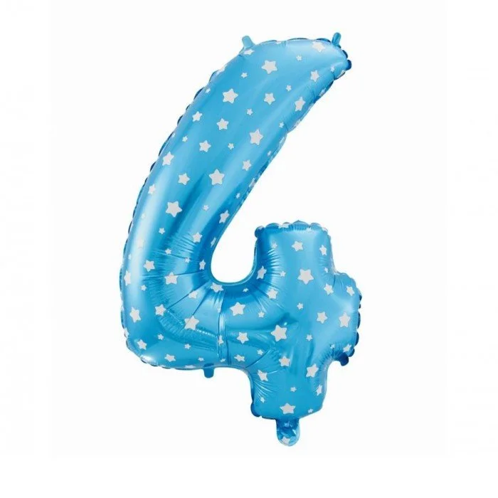 Blue with Stars, Kék 4-es szám fólia lufi 61 cm Blue with Stars, Kék 4-es szám fólia lufi 61 cm