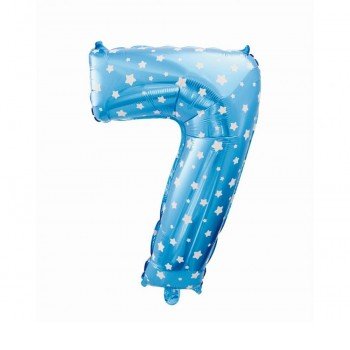 Blue with Stars, Kék 7-es szám fólia lufi 61 cm Blue with Stars, Kék 7-es szám fólia lufi 61 cm