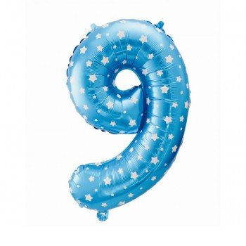 Blue with Stars, Kék 9-es szám fólia lufi 64 cm Blue with Stars, Kék 9-es szám fólia lufi 64 cm