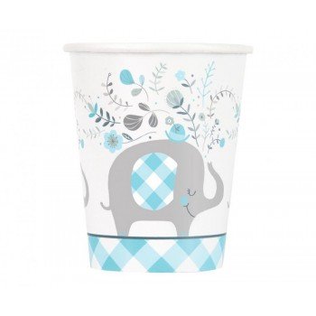 Floral Elephant Blue, Kék Elefánt papír pohár 8 db-os 266 ml