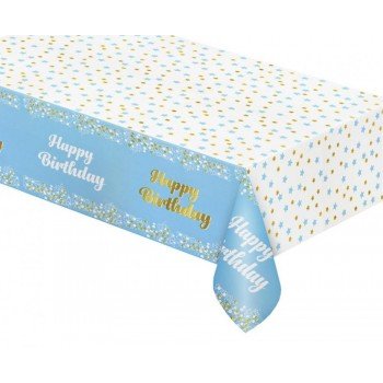 Happy Birthday Light Blue, kék fólia asztalterítő 137x183 cm Happy Birthday Light Blue, kék fólia asztalterítő 137x183 cm