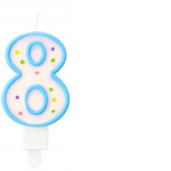Kék körvonalas Dots 8-as számgyertya, tortagyertya