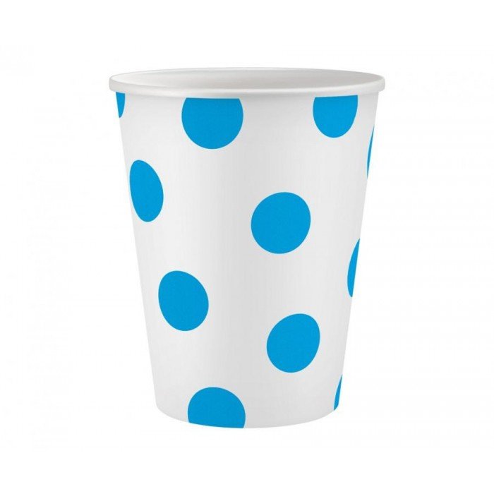 Sky Blue Polka Dots, Kék papír pohár 6 db-os 250 ml