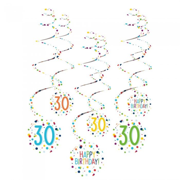 Konfettis Happy Birthday 30 szalag dekorációs szett 6 db-os