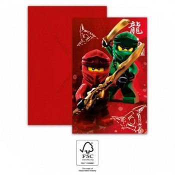 Lego Ninjago Party meghívó 6 db-os FSC Lego Ninjago Party meghívó 6 db-os FSC