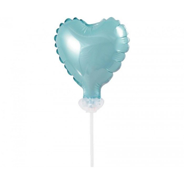 Light Blue Heart, Kék szív fólia lufi tortára 8 cm