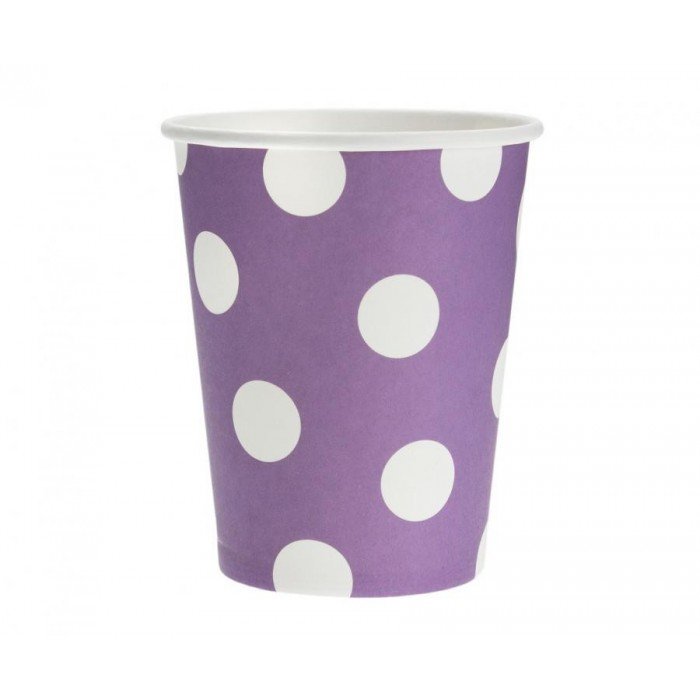 Purple Polka Dots, Lila papír pohár 6 db-os 270 ml