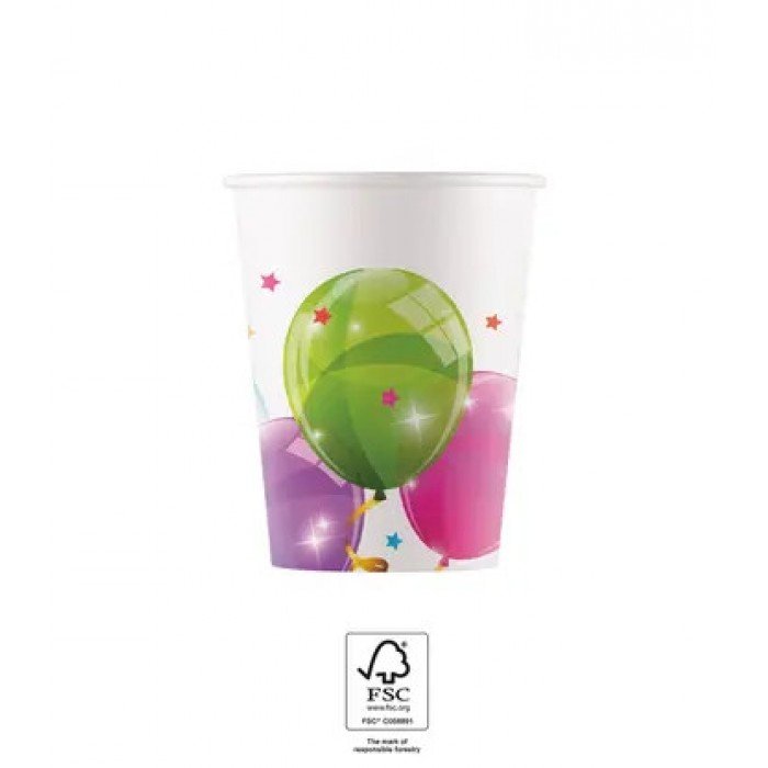 Sparkling Balloons, Lufis papír pohár 8 db-os 200 ml FSC