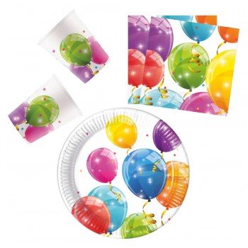 Sparkling Balloons, Lufis party szett 36 db-os 23 cm-es tányérral Sparkling Balloons, Lufis party szett 36 db-os 23 cm-es tányérral