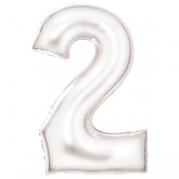 Lustre White, Fehér 2-es szám fólia lufi 86 cm Lustre White, Fehér 2-es szám fólia lufi 86 cm