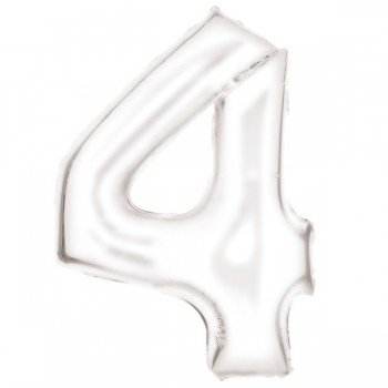 Lustre White, Fehér 4-es szám fólia lufi 86 cm Lustre White, Fehér 4-es szám fólia lufi 86 cm