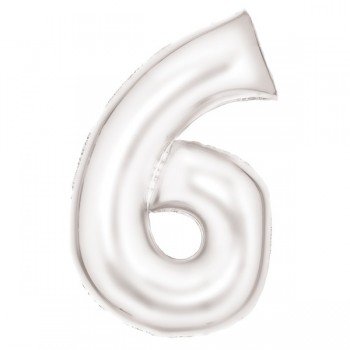 Lustre White, Fehér 6-os szám fólia lufi 86 cm Lustre White, Fehér 6-os szám fólia lufi 86 cm