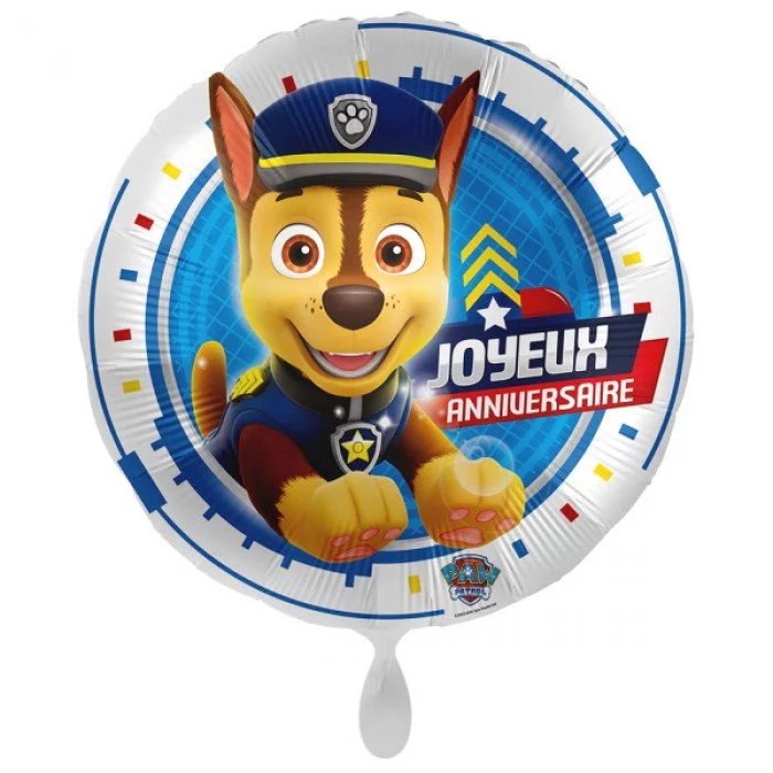 Mancs Őrjárat Chase Joyeux Anniversaire fólia lufi 43 cm Mancs Őrjárat Chase Joyeux Anniversaire fólia lufi 43 cm