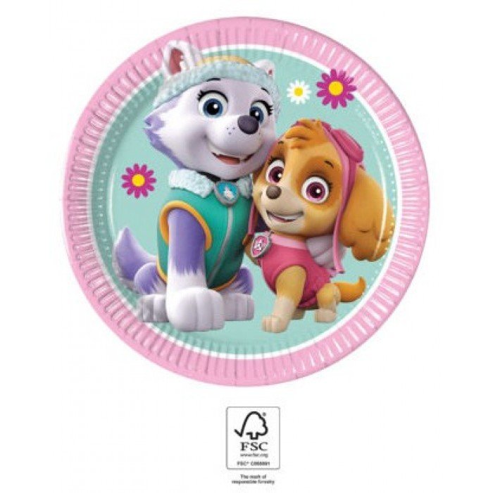 Paw Patrol Skye and Everest, Mancs Őrjárat papírtányér 8 db-os 19,5 cm FSC