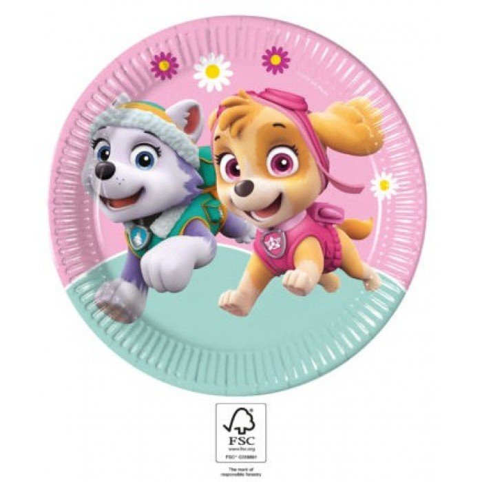 Paw Patrol Skye and Everest, Mancs Őrjárat papírtányér 8 db-os 23 cm FSC