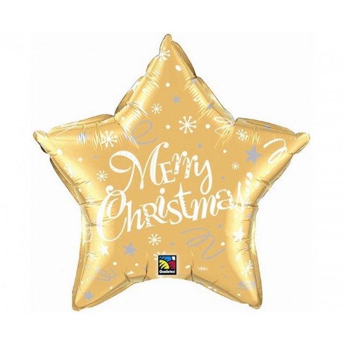 Merry Christmas Gold Star, Karácsony fólia lufi 51 cm