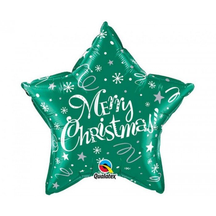 Merry Christmas Green Star, Karácsony fólia lufi 51 cm