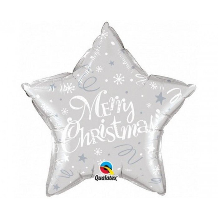 Merry Christmas Silver Star, Karácsony fólia lufi 51 cm