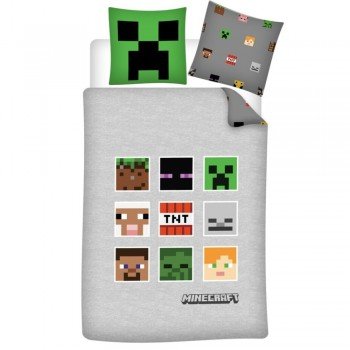 Minecraft Grey ágyneműhuzat 140×200cm, 63×63 cm microfibre Minecraft Grey ágyneműhuzat 140×200cm, 63×63 cm microfibre